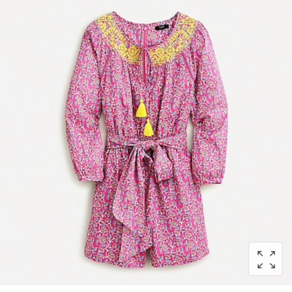 J.Crew Embroidered romper in‎ pink vines